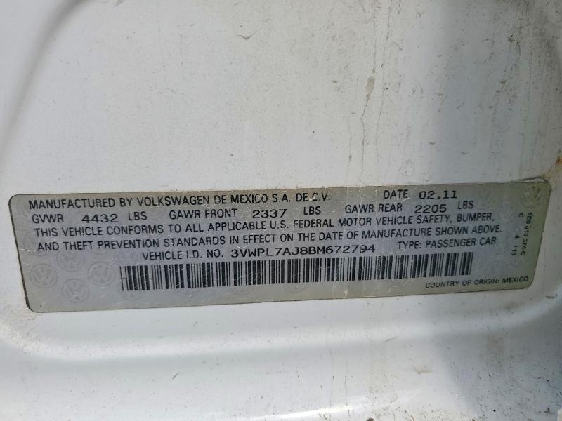 56277286 :رقم المزاد ، 3VWPL7AJ8BM672794 vin ، 2011 Volkswagen Jetta مزاد بيع