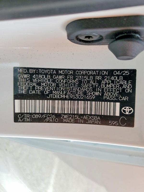 58407586 :رقم المزاد ، JTDBDMHE9S3021659 vin ، 2025 Toyota Corolla Hybrid مزاد بيع