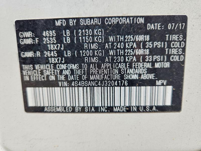 Продаж на аукціоні авто 2018 Subaru Outback, vin: 4S4BSANC4J3204176, номер лоту: 55854576