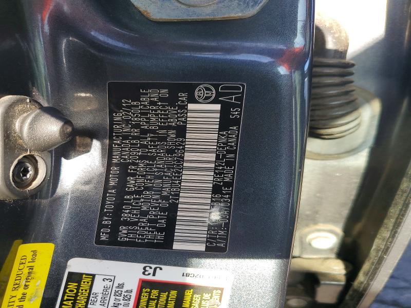 56631116 :رقم المزاد ، 2T1BU4EE2CC796429 vin ، 2012 Toyota Corolla مزاد بيع