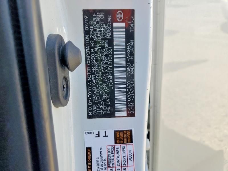 2019 Toyota Prius მანქანა იყიდება აუქციონზე, vin: JTDKARFU1K3101361, აუქციონის ნომერი: 55950886