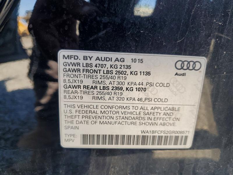 58955626 :رقم المزاد ، WA1BFCFS2GR008571 vin ، 2016 Audi Q3 مزاد بيع