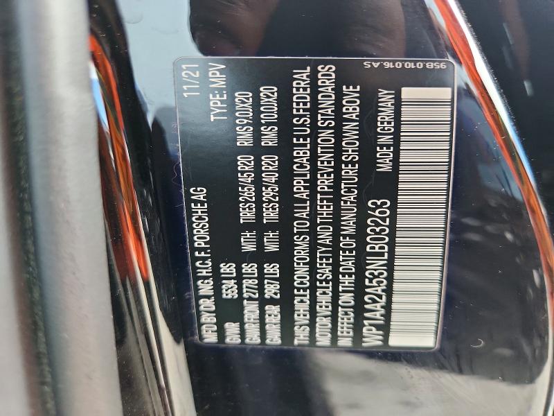 58190496 :رقم المزاد ، WP1AA2A53NLB03263 vin ، 2022 Porsche Macan مزاد بيع