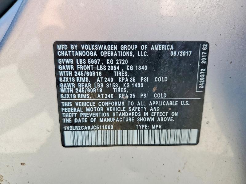 2018 Volkswagen Atlas მანქანა იყიდება აუქციონზე, vin: 1V2LR2CA9JC511563, აუქციონის ნომერი: 55693316