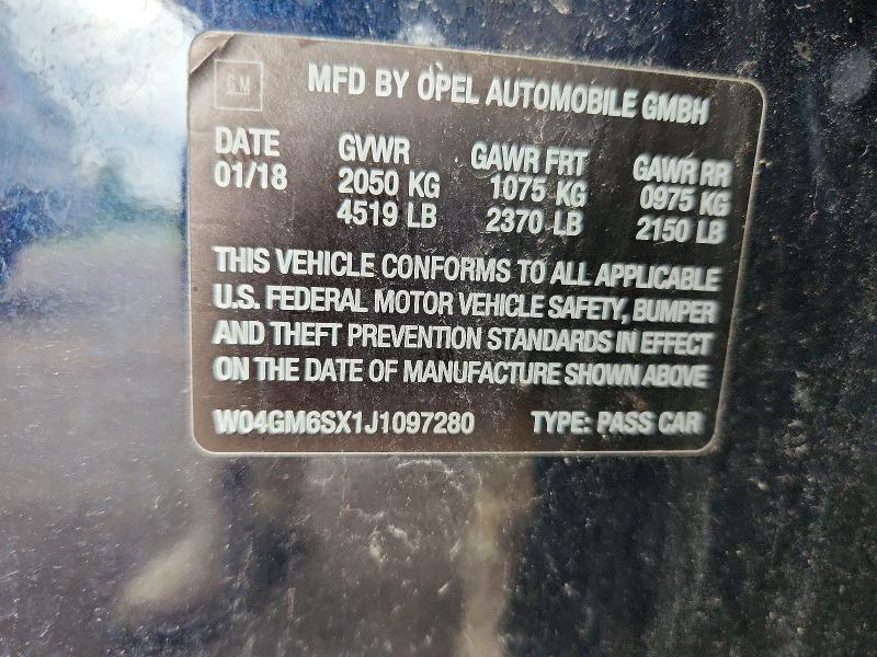 57847976 :رقم المزاد ، W04GM6SX1J1097280 vin ، 2018 Buick Regal مزاد بيع
