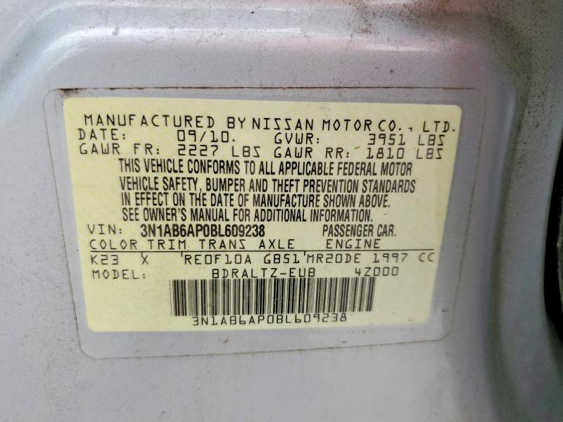55695886 :رقم المزاد ، 3N1AB6AP0BL609238 vin ، 2011 Nissan Sentra مزاد بيع