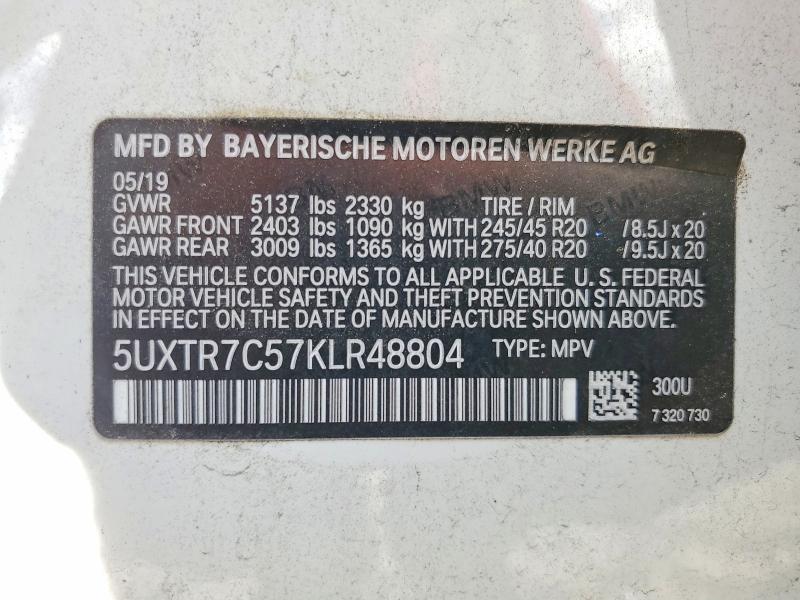 Aukcja sprzedaży 2019 Bmw X3, vin: 5UXTR7C57KLR48804, numer aukcji: 58047156