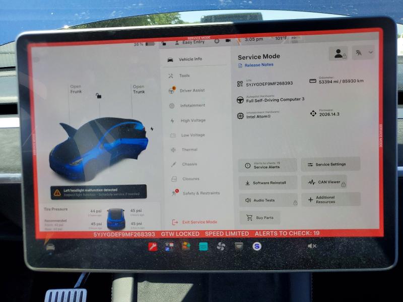 54940476 :رقم المزاد ، 5YJYGDEF9MF268393 vin ، 2021 Tesla Model Y مزاد بيع