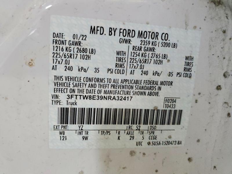 54911866 :رقم المزاد ، 3FTTW8E39NRA32417 vin ، 2022 Ford Maverick مزاد بيع