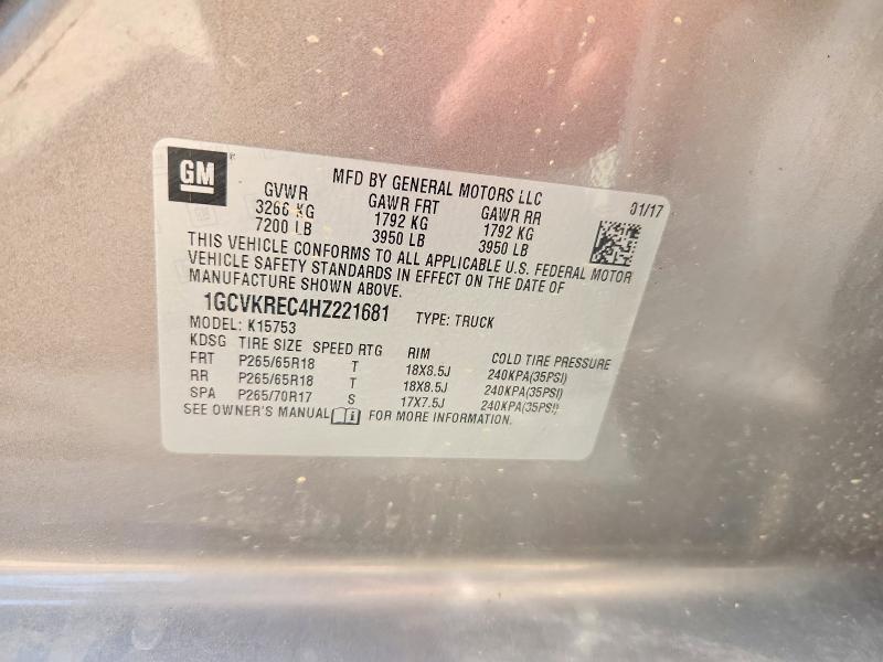 Продажа на аукционе авто 2017 Chevrolet Silverado, vin: 1GCVKREC4HZ221681, номер лота: 58448876