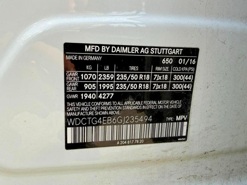 Продажа на аукционе авто 2016 Mercedes-benz Gla, vin: WDCTG4EB6GJ235494, номер лота: 55997276