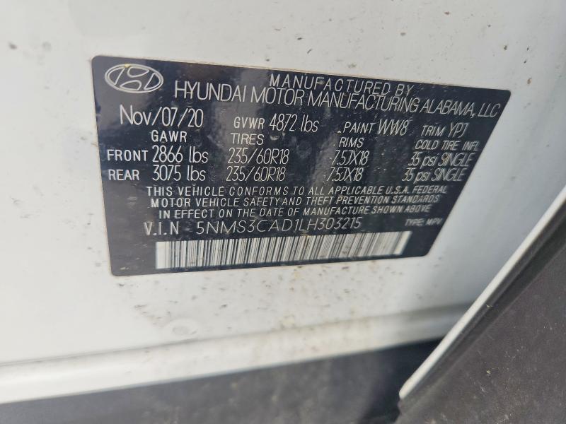 Aukcja sprzedaży 2020 Hyundai Santa Fe, vin: 5NMS3CAD1LH303215, numer aukcji: 55714146