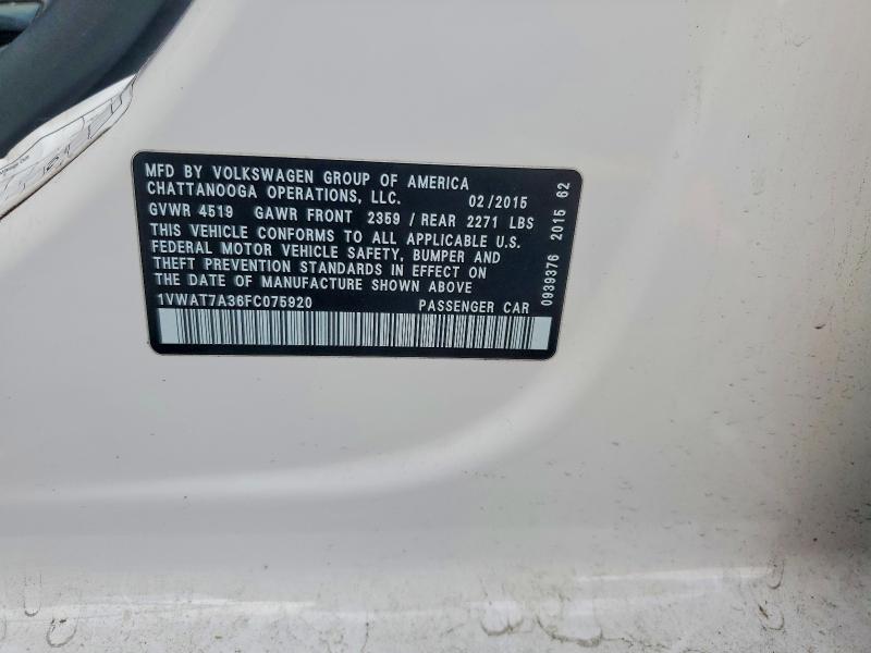 Aukcja sprzedaży 2015 Volkswagen Passat, vin: 1VWAT7A36FC075920, numer aukcji: 55920486