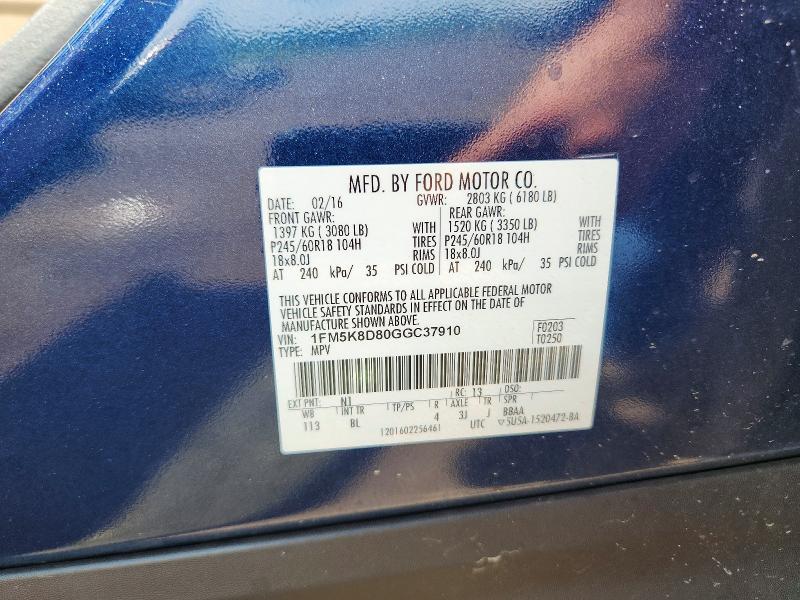 Aukcja sprzedaży 2016 Ford Explorer, vin: 1FM5K8D80GGC37910, numer aukcji: 57023576