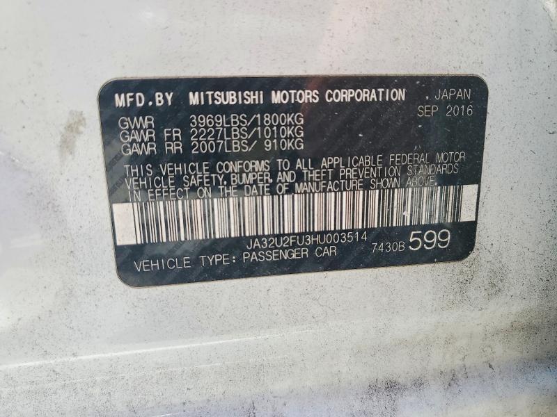 2017 Mitsubishi Lancer მანქანა იყიდება აუქციონზე, vin: JA32U2FU3HU003514, აუქციონის ნომერი: 56498306