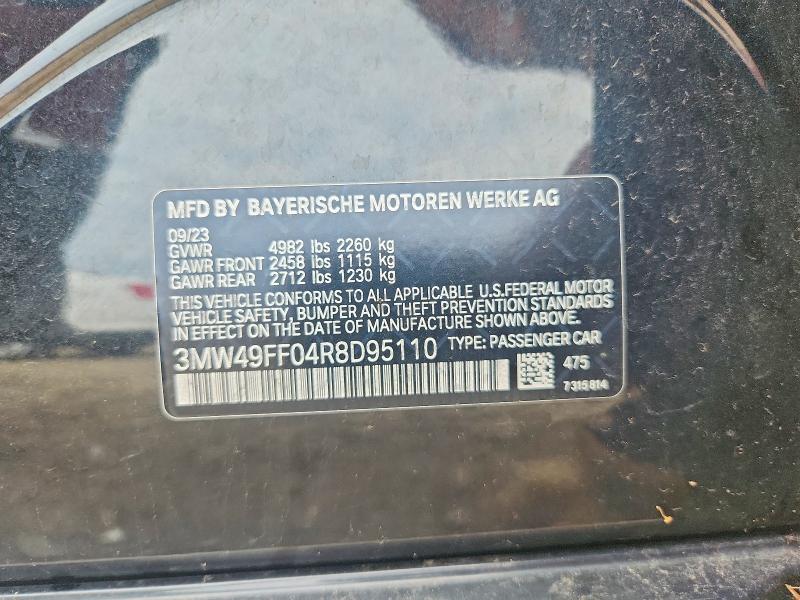2024 Bmw M340xi მანქანა იყიდება აუქციონზე, vin: 3MW49FF04R8D95110, აუქციონის ნომერი: 56250786