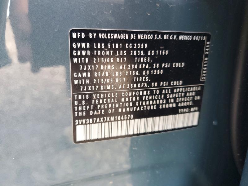 Продаж на аукціоні авто 2019 Volkswagen Tiguan, vin: 3VV3B7AX7KM164570, номер лоту: 57364066