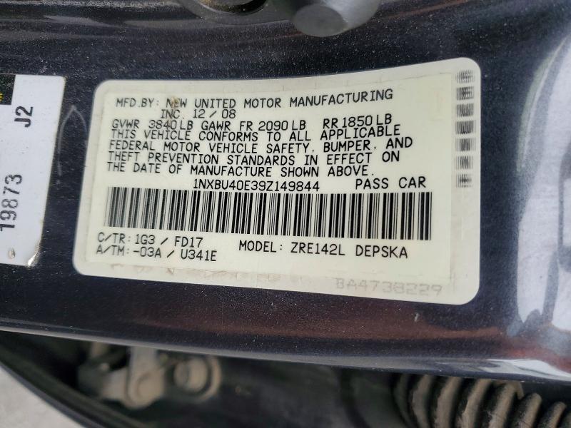 Продажа на аукционе авто 2009 Toyota Corolla, vin: 1NXBU40E39Z149844, номер лота: 58079976