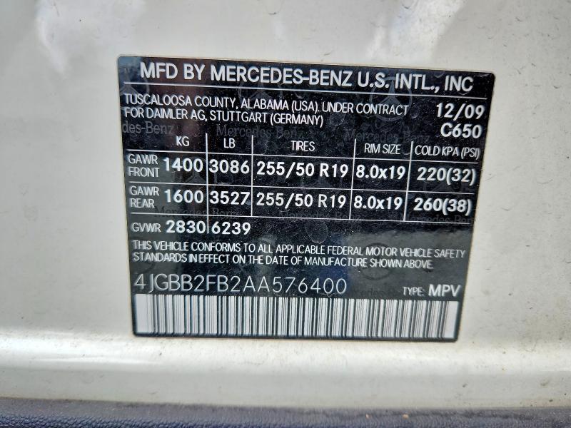 Продаж на аукціоні авто 2010 Mercedes-benz Ml, vin: 4JGBB2FB2AA576400, номер лоту: 56692366