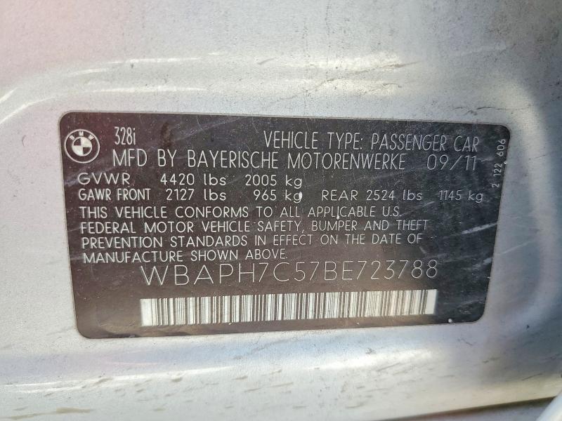 2011 Bmw 328 მანქანა იყიდება აუქციონზე, vin: WBAPH7C57BE723788, აუქციონის ნომერი: 55828156