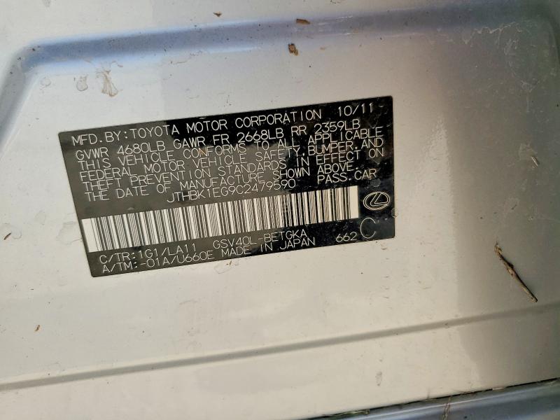 2012 Lexus Es მანქანა იყიდება აუქციონზე, vin: JTHBK1EG9C2479590, აუქციონის ნომერი: 55596206