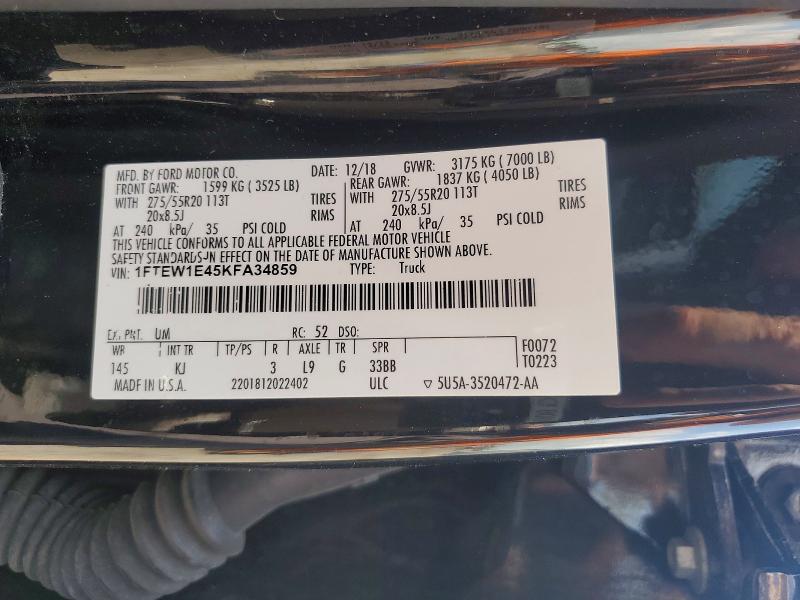 Продаж на аукціоні авто 2019 Ford F150, vin: 1FTEW1E45KFA34859, номер лоту: 56701106