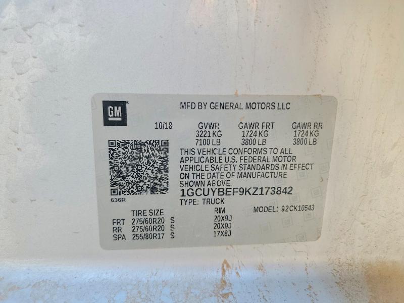 2019 Chevrolet Silverado მანქანა იყიდება აუქციონზე, vin: 1GCUYBEF9KZ173842, აუქციონის ნომერი: 59125546