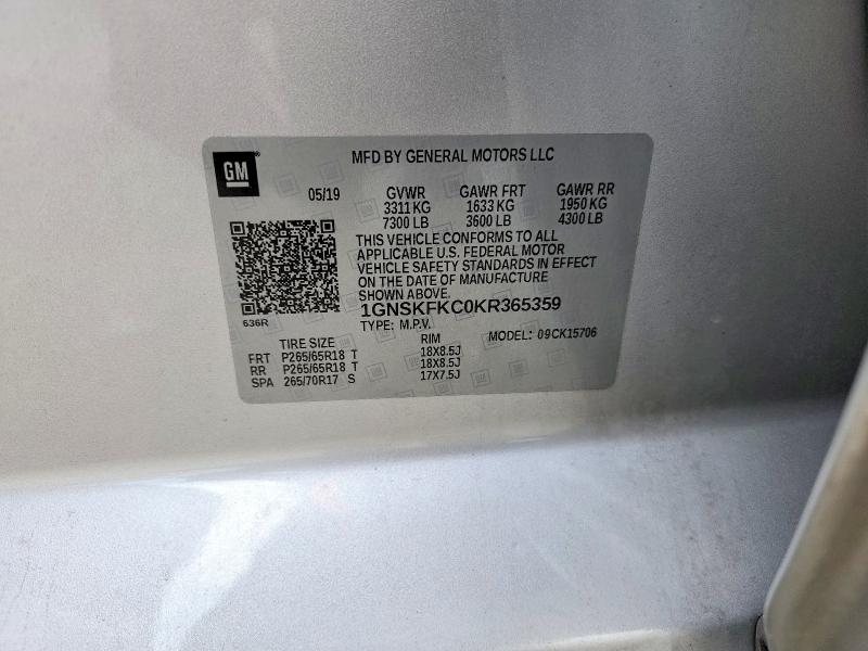 Aukcja sprzedaży 2019 Chevrolet Tahoe, vin: 1GNSKFKC0KR365359, numer aukcji: 57198206