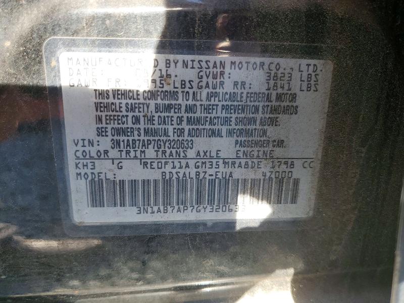 2016 Nissan Sentra მანქანა იყიდება აუქციონზე, vin: 3N1AB7AP7GY320633, აუქციონის ნომერი: 56491586