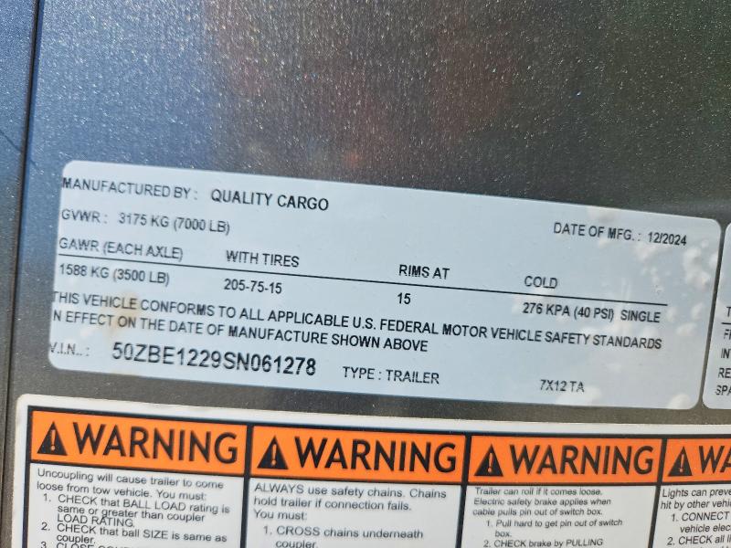 Продажа на аукционе авто 2025 Quality Cargo Unknown, vin: 50ZBE1229SN061278, номер лота: 56070036