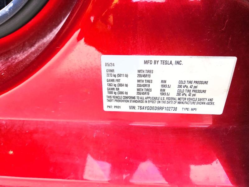 2024 Tesla Model Y მანქანა იყიდება აუქციონზე, vin: 7SAYGDED9RF102738, აუქციონის ნომერი: 57370246