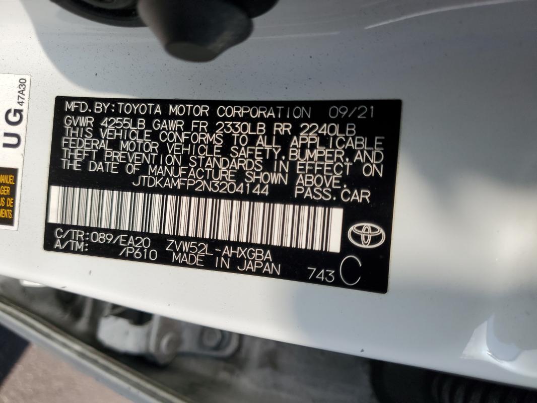 Aukcja sprzedaży 2022 Toyota Prius Prime, vin: JTDKAMFP2N3204144, numer aukcji: 58333186