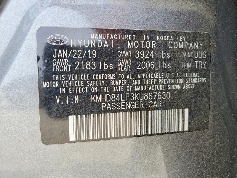 58477936 :رقم المزاد ، KMHD84LF3KU867630 vin ، 2019 Hyundai Elantra مزاد بيع