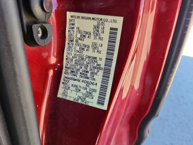 2006 Nissan Frontier მანქანა იყიდება აუქციონზე, vin: 1N6AD06W46C406064, აუქციონის ნომერი: 55697526