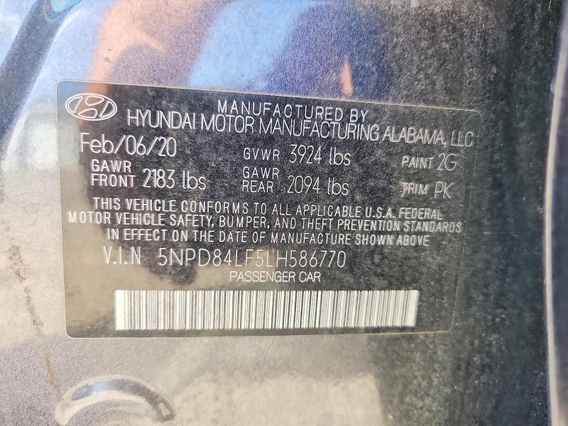 2020 Hyundai Elantra მანქანა იყიდება აუქციონზე, vin: 5NPD84LF5LH586770, აუქციონის ნომერი: 58516626