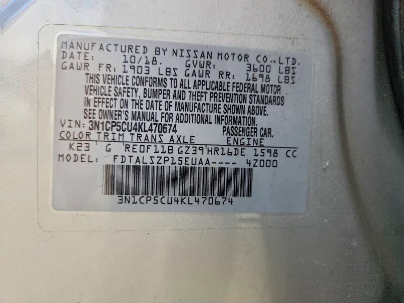 Aukcja sprzedaży 2019 Nissan Kicks, vin: 3N1CP5CU4KL470674, numer aukcji: 55649126