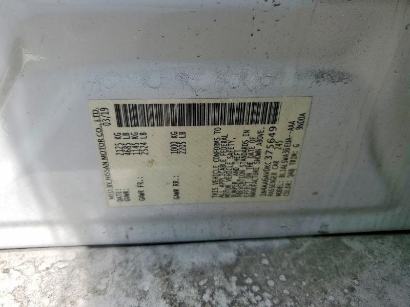 2019 Nissan Maxima მანქანა იყიდება აუქციონზე, vin: 1N4AA6AV0KC375649, აუქციონის ნომერი: 56810566