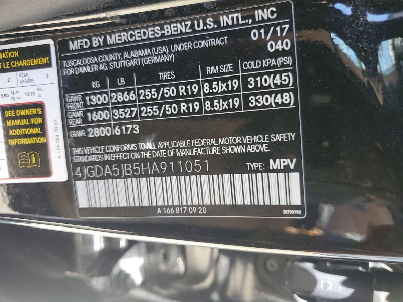 2017 Mercedes-benz Gle მანქანა იყიდება აუქციონზე, vin: 4JGDA5JB5HA911051, აუქციონის ნომერი: 57128776