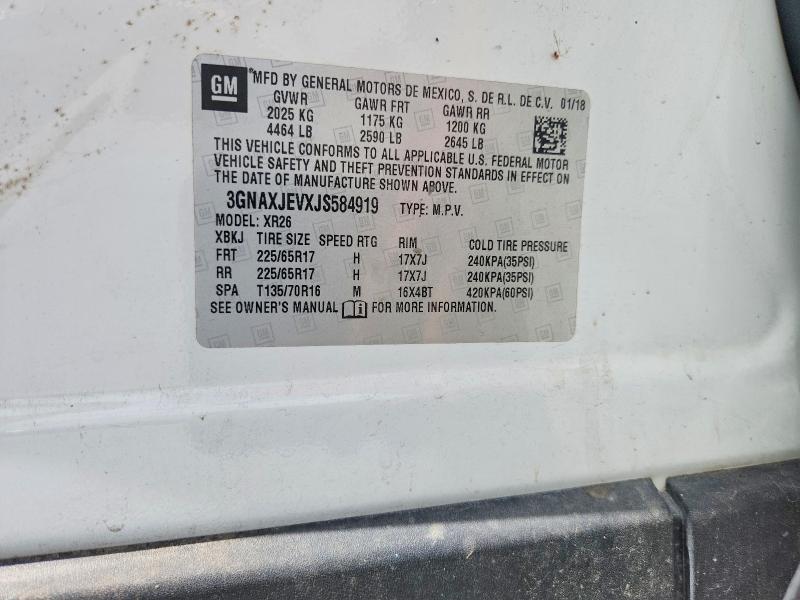 2018 Chevrolet Equinox მანქანა იყიდება აუქციონზე, vin: 3GNAXJEVXJS584919, აუქციონის ნომერი: 57020776