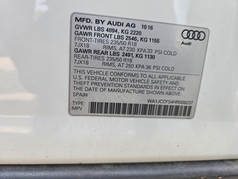 Продаж на аукціоні авто 2017 Audi Q3, vin: WA1JCCFS4HR008237, номер лоту: 57610016