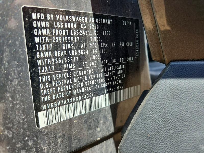 55875666 :رقم المزاد ، WVGBV7AX8HK044354 vin ، 2017 Volkswagen Tiguan مزاد بيع