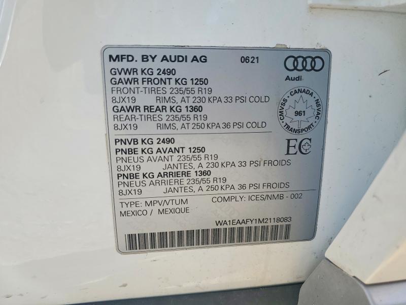 Продажа на аукционе авто 2021 Audi Q5, vin: WA1EAAFY1M2118083, номер лота: 56503036