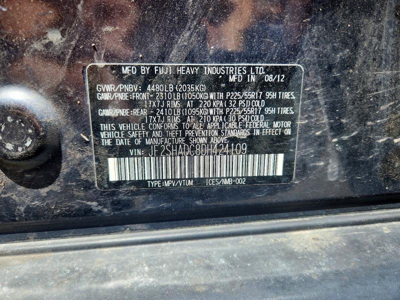 2013 Subaru Forester მანქანა იყიდება აუქციონზე, vin: JF2SHADC8DH424109, აუქციონის ნომერი: 56154036