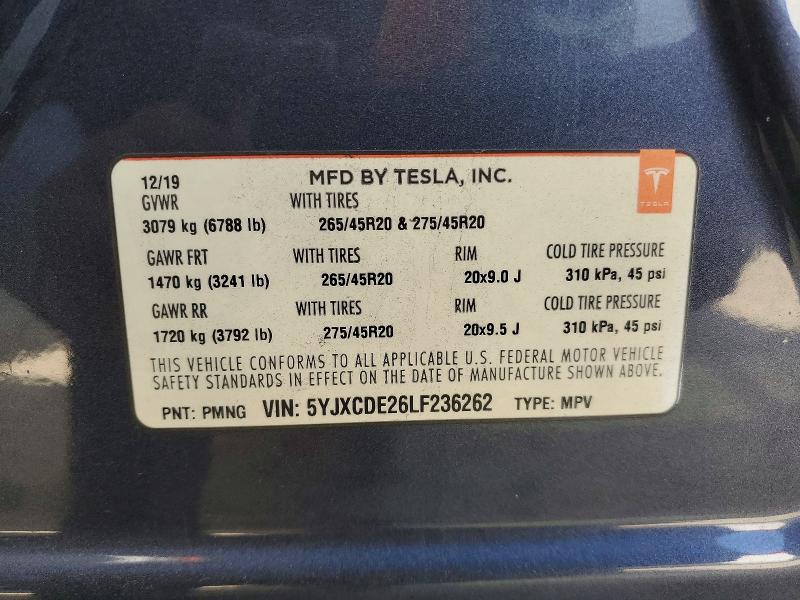 Продажа на аукционе авто 2020 Tesla Model X, vin: 5YJXCDE26LF236262, номер лота: 59130356