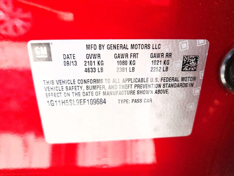 56147676 :رقم المزاد ، 1G11H5SL9EF109684 vin ، 2014 Chevrolet Malibu مزاد بيع