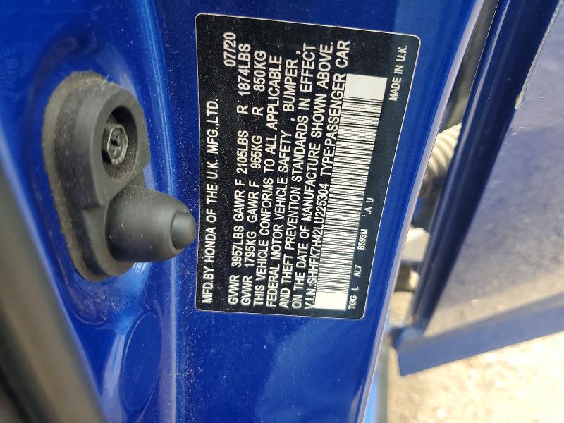56630406 :رقم المزاد ، SHHFK7H42LU225304 vin ، 2020 Honda Civic مزاد بيع
