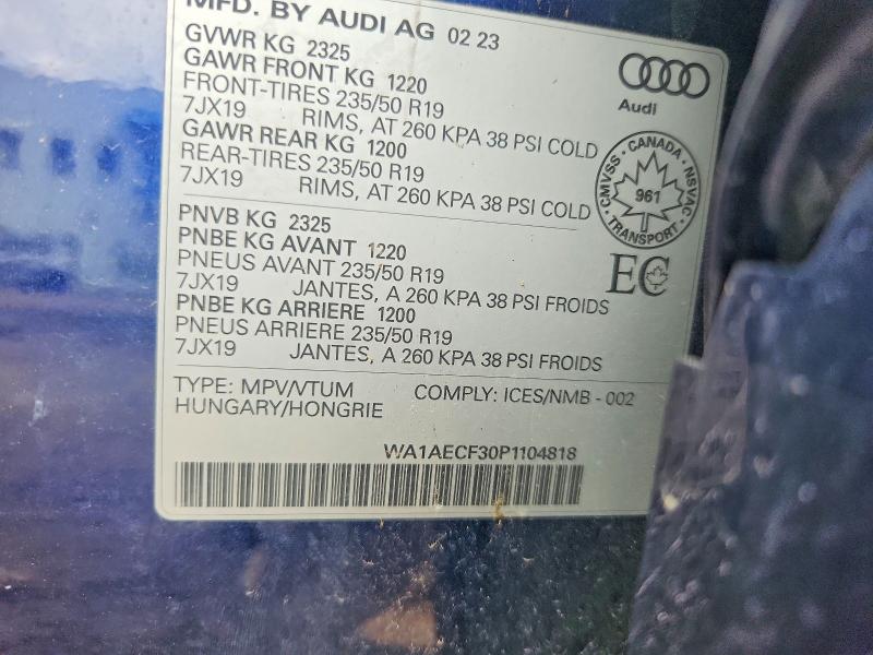 Aukcja sprzedaży 2023 Audi Q3, vin: WA1AECF30P1104818, numer aukcji: 57306276