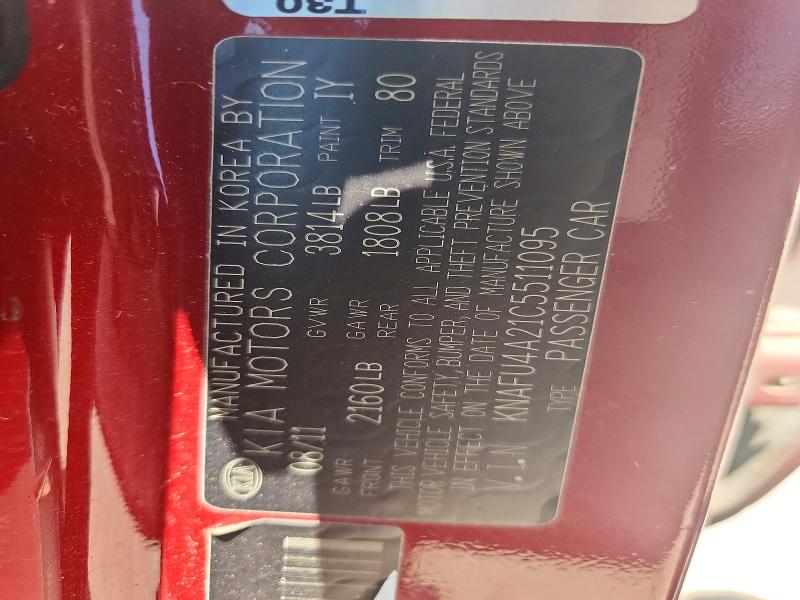 Aukcja sprzedaży 2012 Kia Forte, vin: KNAFU4A21C5511095, numer aukcji: 56172266