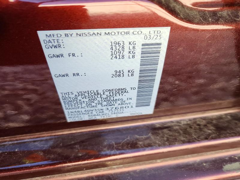 Продажа на аукционе авто 2025 Nissan Altima, vin: 1N4BL4DV3SN376801, номер лота: 56039206