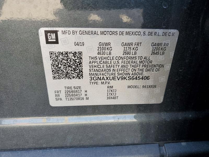 Продаж на аукціоні авто 2019 Chevrolet Equinox, vin: 3GNAXUEV9KS645406, номер лоту: 56068036